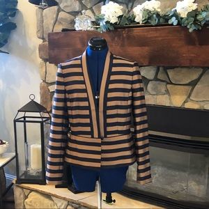 Ann Taylor Blazer/Jacket - Navy & Taupe Striped